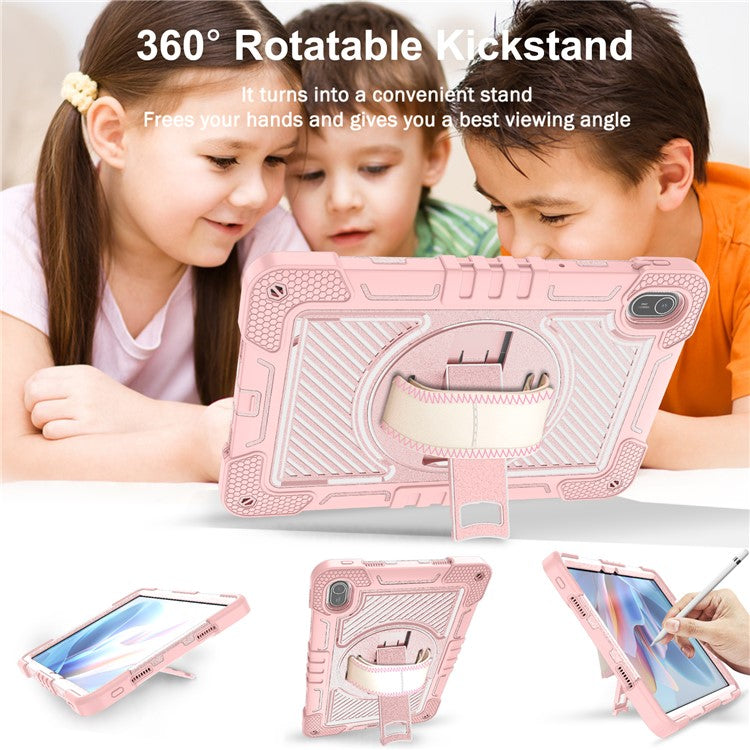For Huawei MatePad SE 11 2024 Tablet Case Silicone+PC Shockproof Cover with Kickstand Shoulder Strap - Rose Gold