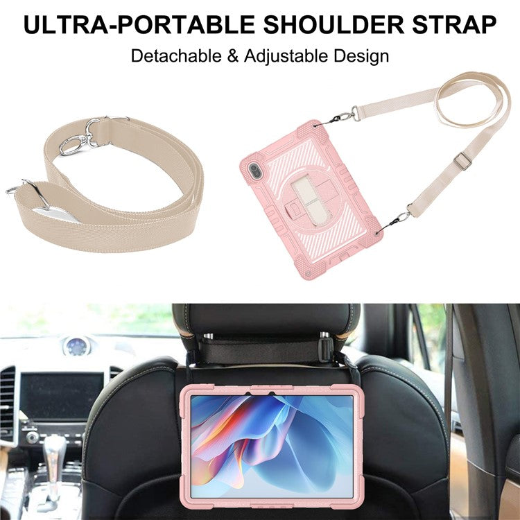 For Huawei MatePad SE 11 2024 Tablet Case Silicone+PC Shockproof Cover with Kickstand Shoulder Strap - Rose Gold