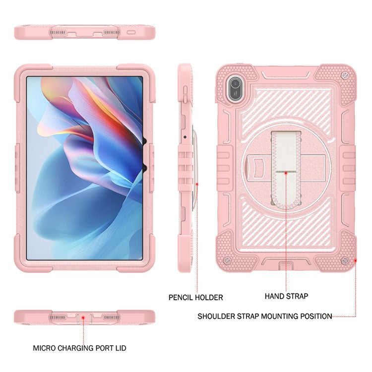 For Huawei MatePad SE 11 2024 Tablet Case Silicone+PC Shockproof Cover with Kickstand Shoulder Strap - Rose Gold