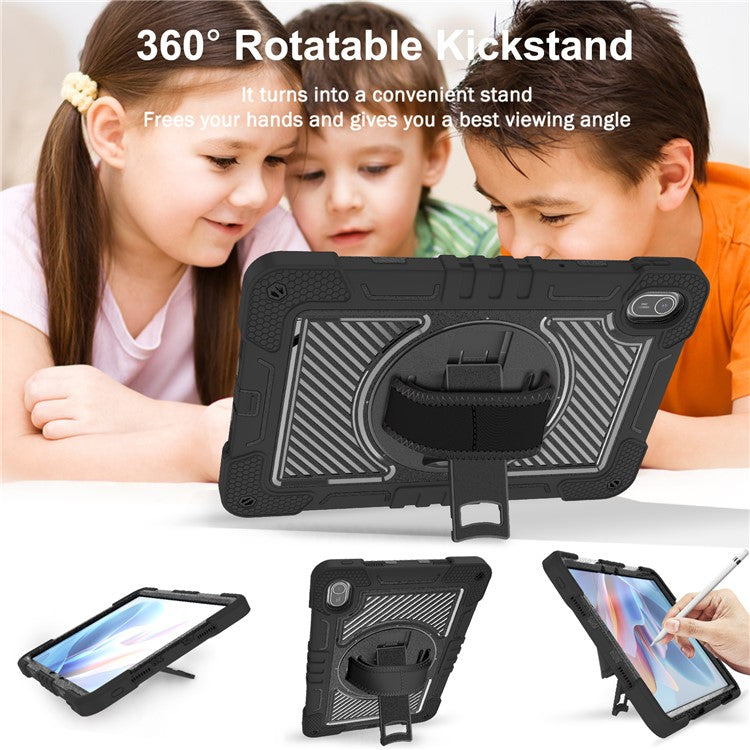 For Huawei MatePad SE 11 2024 Tablet Case Silicone+PC Shockproof Cover with Kickstand Shoulder Strap - Black