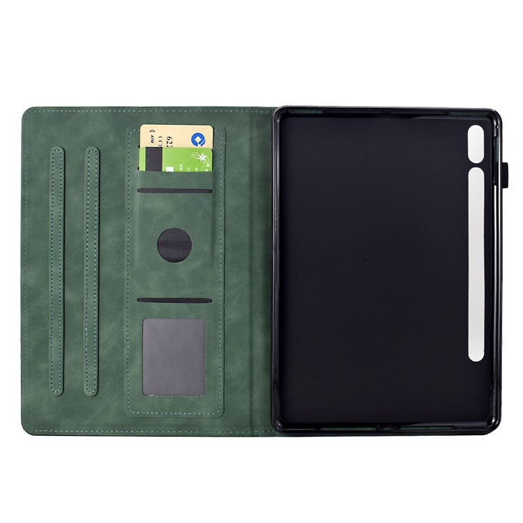 For Samsung Galaxy Tab S9 Case Cats Imprinted PU Leather Card Slots Tablet Cover - Green
