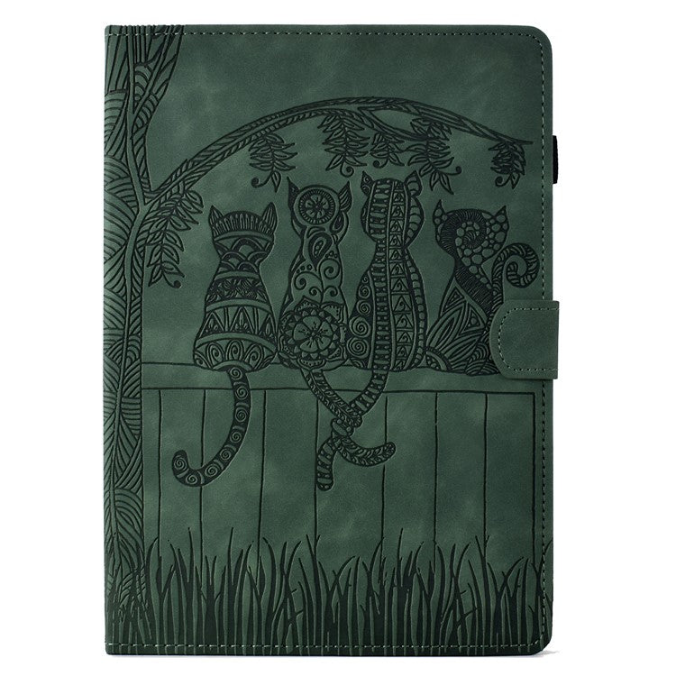 For Samsung Galaxy Tab S9 Case Cats Imprinted PU Leather Card Slots Tablet Cover - Green