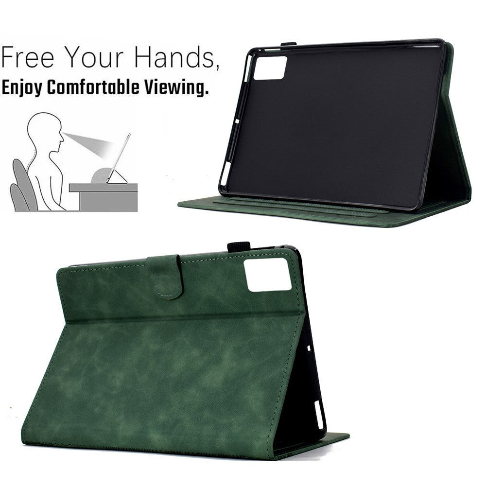 For Lenovo Tab M11 / Xiaoxin Pad 11 2024 Case Cats Imprinted PU Leather Card Slots Tablet Cover - Green