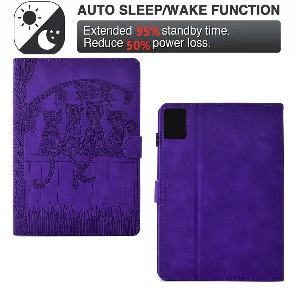 For Lenovo Tab M11 / Xiaoxin Pad 11 2024 Case Cats Imprinted PU Leather Card Slots Tablet Cover - Purple