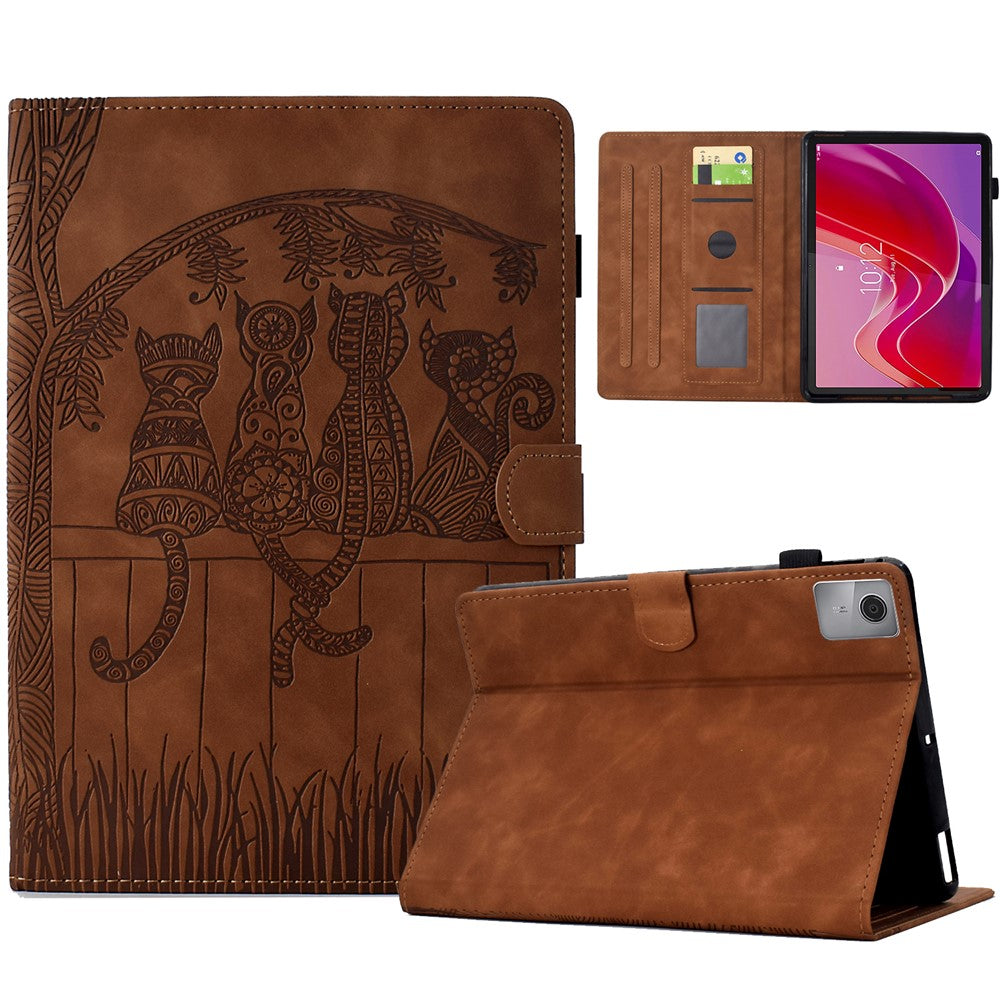 For Lenovo Tab M11 / Xiaoxin Pad 11 2024 Case Cats Imprinted PU Leather Card Slots Tablet Cover - Brown