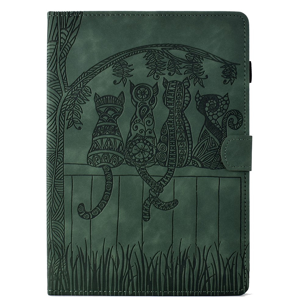 For Lenovo Tab M10 Plus (3rd Gen) Case Cats Imprinted PU Leather Card Slots Tablet Cover - Green