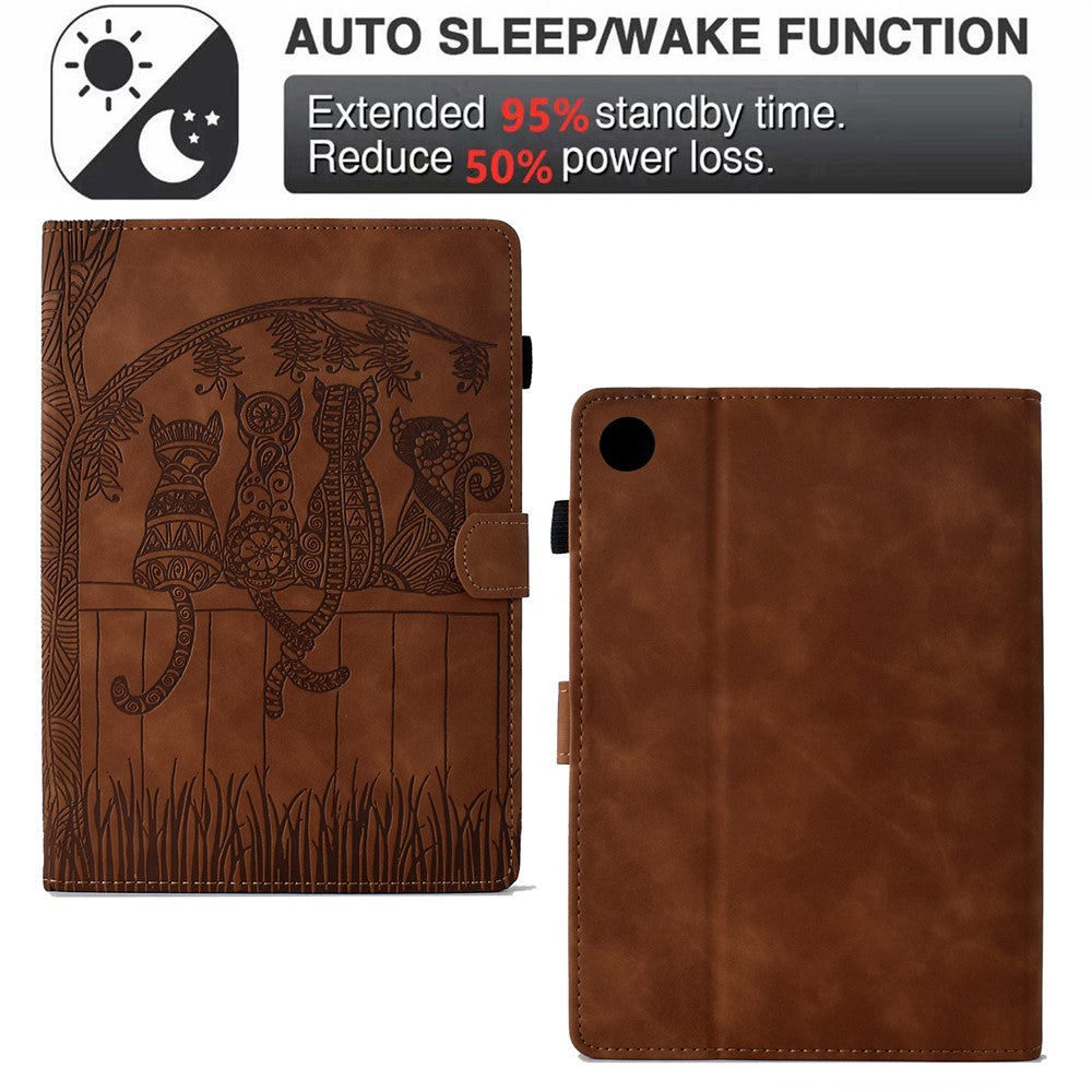 For Lenovo Tab M10 Plus (3rd Gen) Case Cats Imprinted PU Leather Card Slots Tablet Cover - Brown