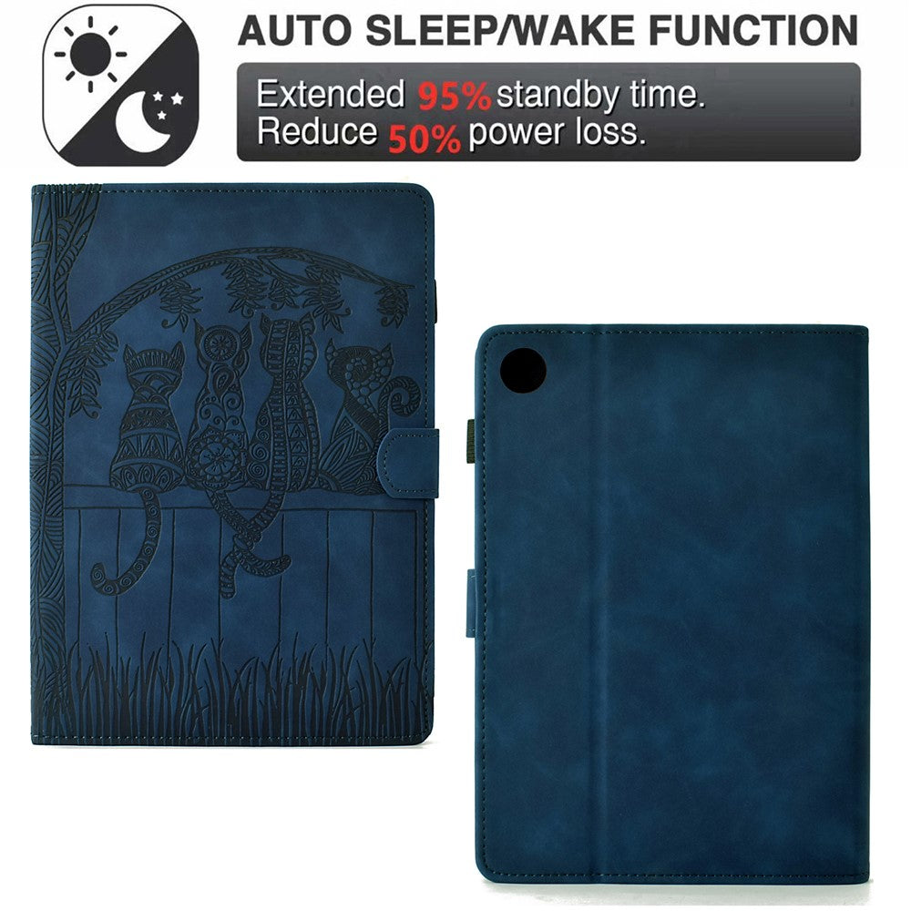 For Lenovo Tab M10 Plus (3rd Gen) Case Cats Imprinted PU Leather Card Slots Tablet Cover - Dark Blue