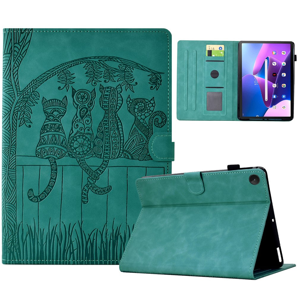 For Lenovo Tab M10 Plus (3rd Gen) Case Cats Imprinted PU Leather Card Slots Tablet Cover - Baby Blue