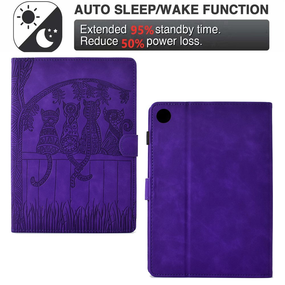For Lenovo Tab M10 Plus (3rd Gen) Case Cats Imprinted PU Leather Card Slots Tablet Cover - Purple