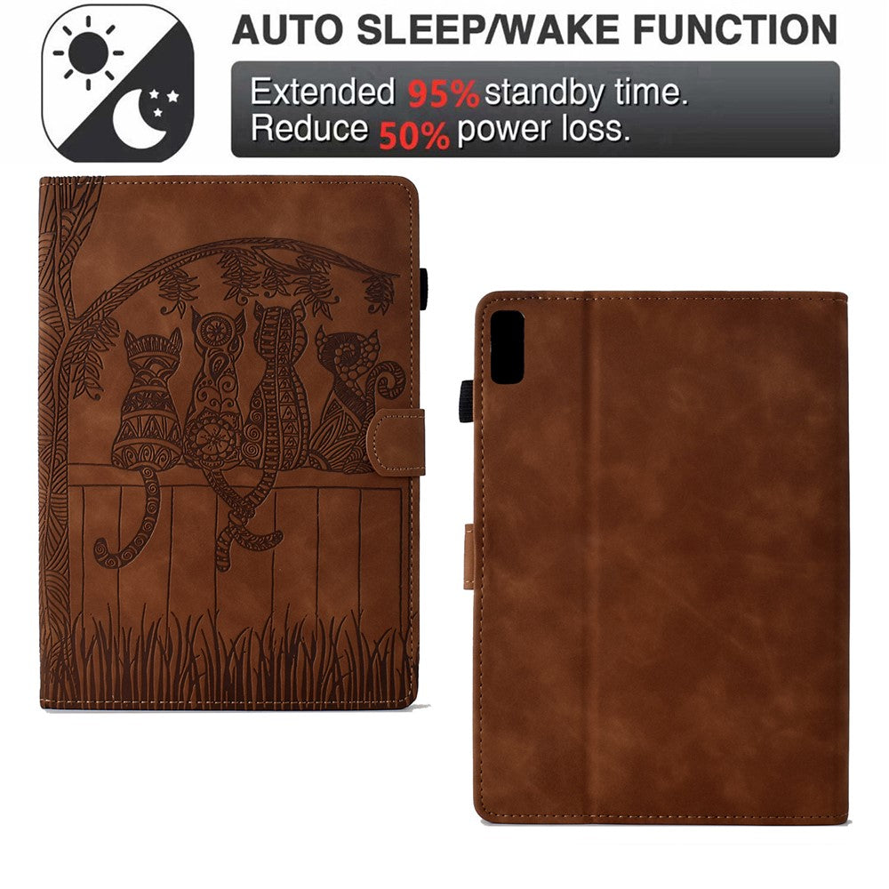 For Lenovo Tab M9 TB-310FU Case Cats Imprinted PU Leather Card Slots Tablet Cover - Brown