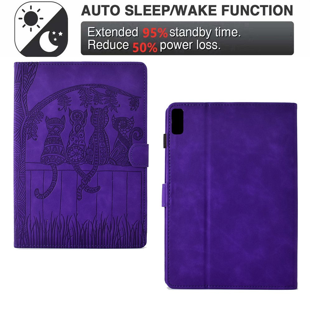 For Lenovo Tab M9 TB-310FU Case Cats Imprinted PU Leather Card Slots Tablet Cover - Purple