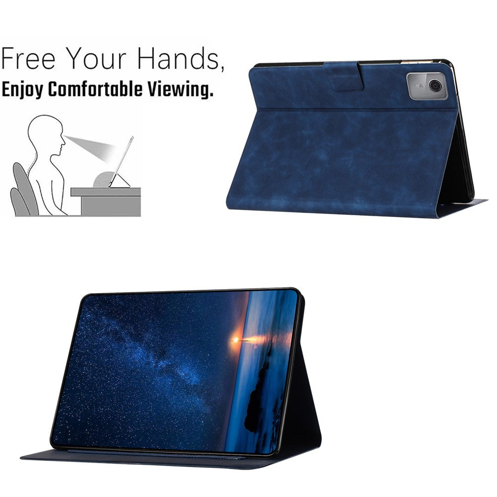 For Lenovo Tab M11 / Xiaoxin Pad 11 2024 TB-330FU Case Couple Cat Imprinted Microfiber Leather Smart Tablet Cover - Blue