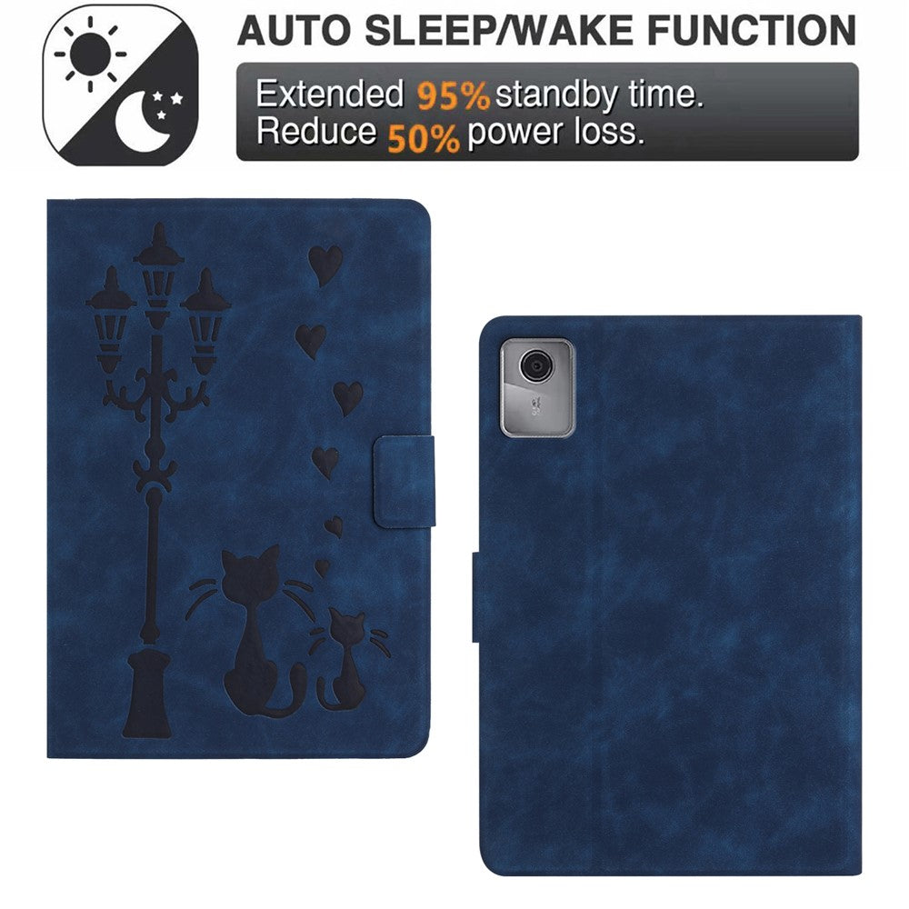 For Lenovo Tab M11 / Xiaoxin Pad 11 2024 TB-330FU Case Couple Cat Imprinted Microfiber Leather Smart Tablet Cover - Blue
