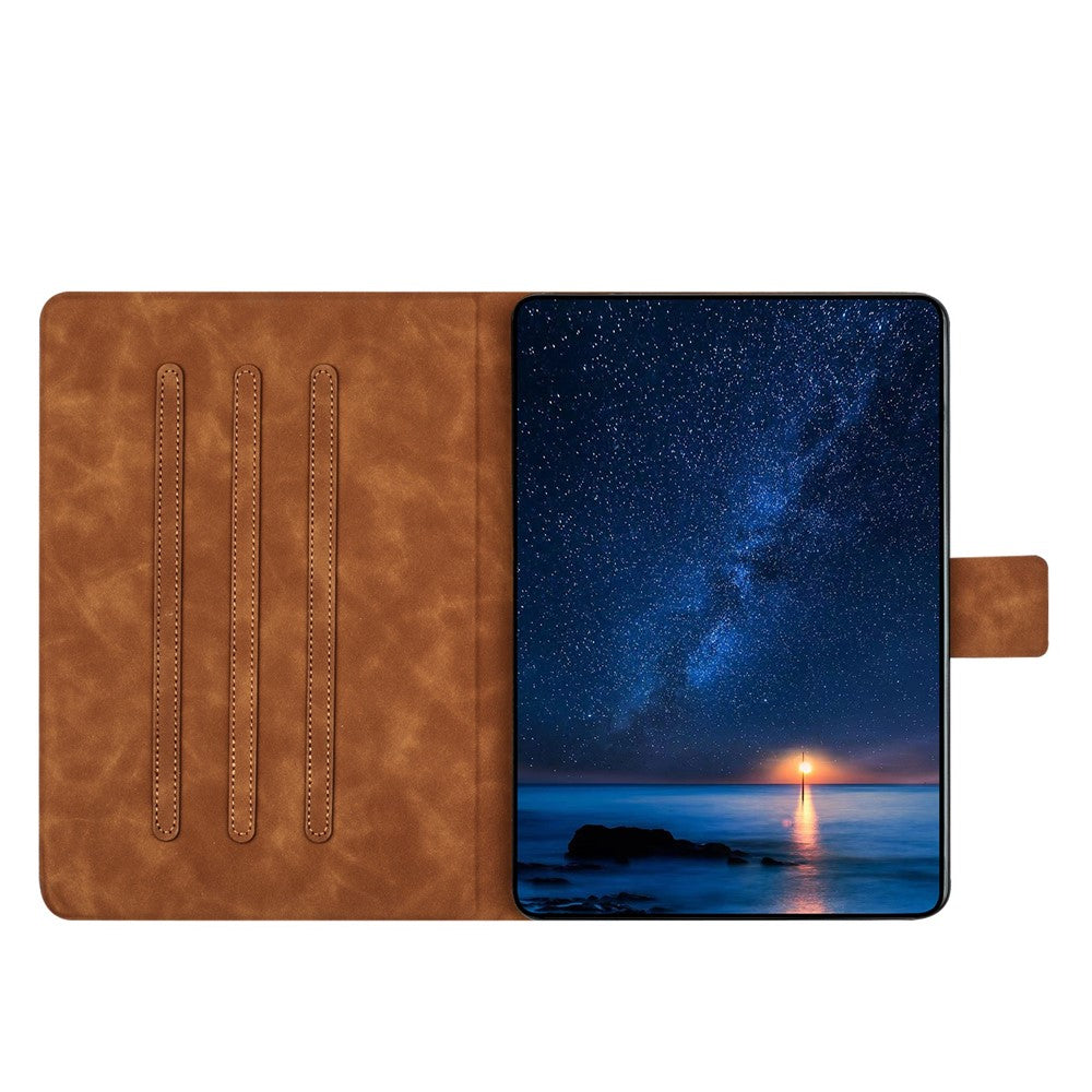 For Lenovo Tab M11 / Xiaoxin Pad 11 2024 TB-330FU Case Couple Cat Imprinted Microfiber Leather Smart Tablet Cover - Brown