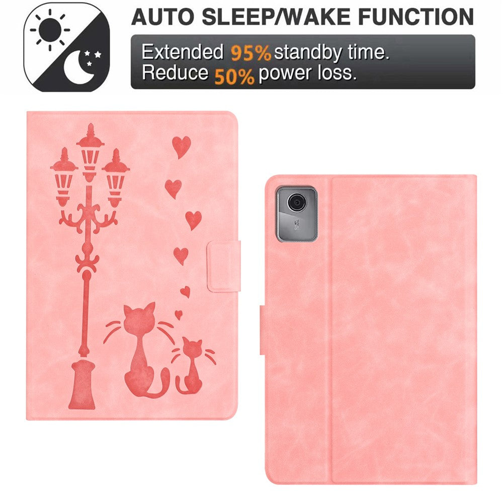 For Lenovo Tab M11 / Xiaoxin Pad 11 2024 TB-330FU Case Couple Cat Imprinted Microfiber Leather Smart Tablet Cover - Pink