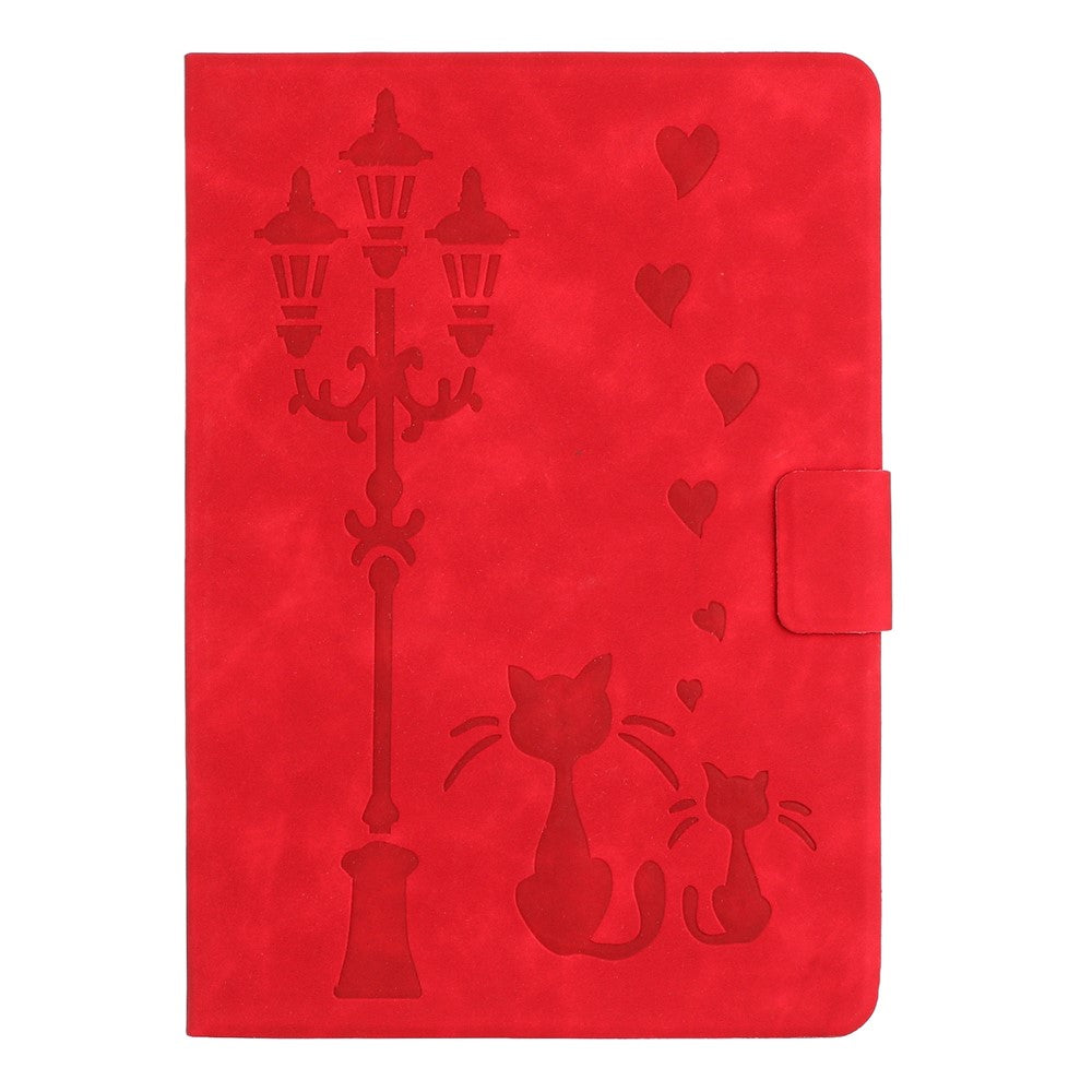 For Lenovo Tab P11 Gen 2 TB-350 Case Couple Cat Imprinted Microfiber Leather Smart Tablet Cover - Red