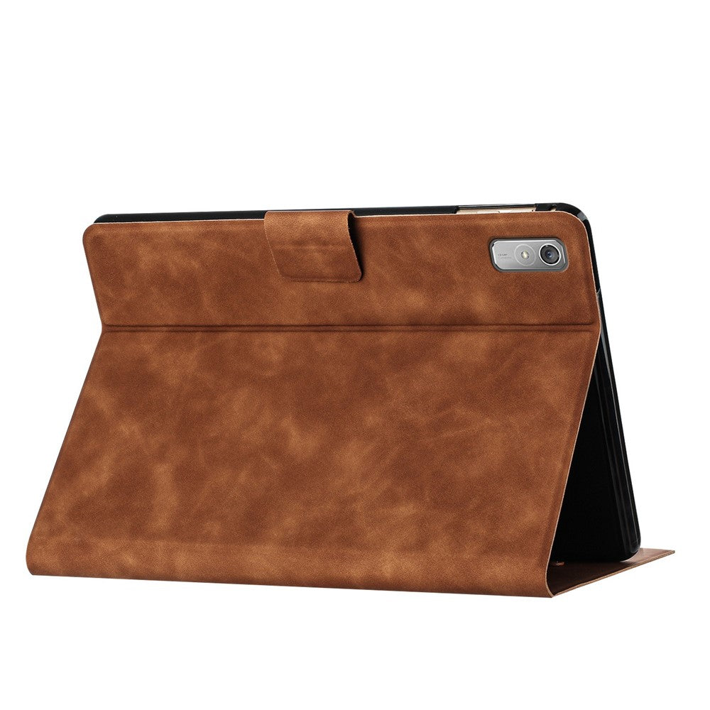 For Lenovo Tab P11 Gen 2 TB-350 Case Couple Cat Imprinted Microfiber Leather Smart Tablet Cover - Brown