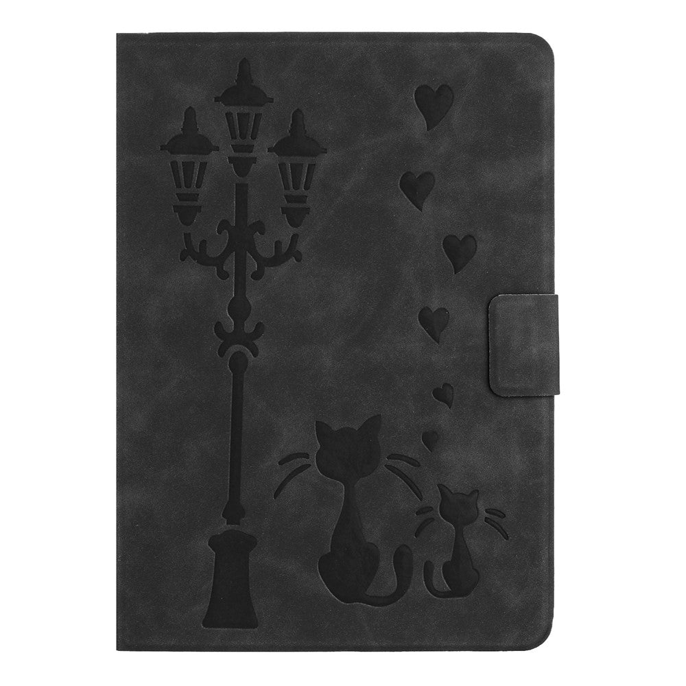 For Lenovo Tab P11 Gen 2 TB-350 Case Couple Cat Imprinted Microfiber Leather Smart Tablet Cover - Black