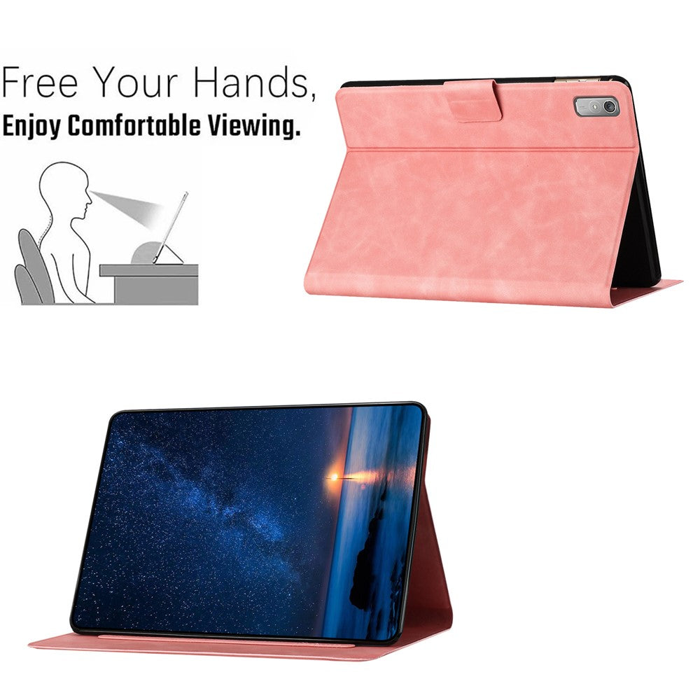 For Lenovo Tab P11 Gen 2 TB-350 Case Couple Cat Imprinted Microfiber Leather Smart Tablet Cover - Pink