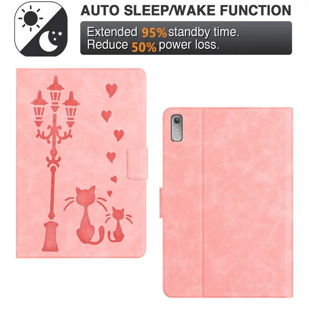 For Lenovo Tab P11 Gen 2 TB-350 Case Couple Cat Imprinted Microfiber Leather Smart Tablet Cover - Pink
