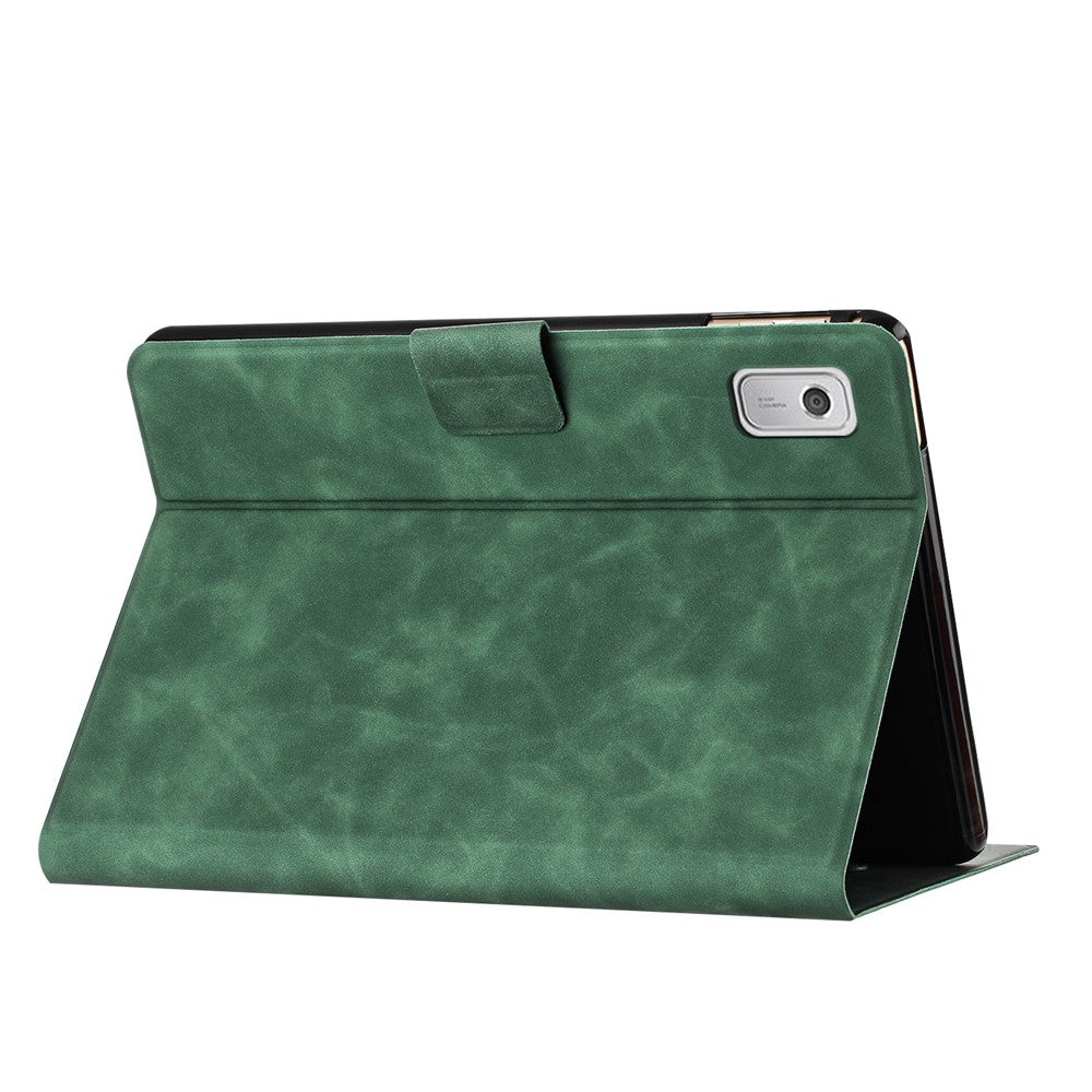 For Lenovo Tab M9 TB-310FU Case Couple Cat Imprinted Microfiber Leather Smart Tablet Cover - Green
