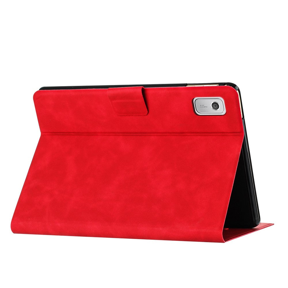 For Lenovo Tab M9 TB-310FU Case Couple Cat Imprinted Microfiber Leather Smart Tablet Cover - Red