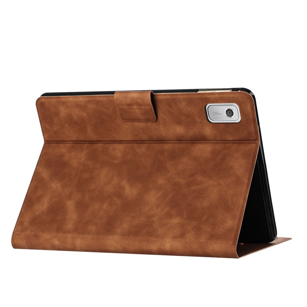 For Lenovo Tab M9 TB-310FU Case Couple Cat Imprinted Microfiber Leather Smart Tablet Cover - Brown