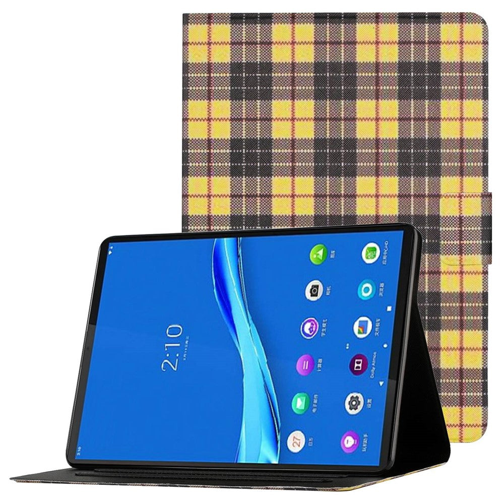 For Lenovo Tab M10 Plus (3rd Gen) / Xiaoxin Pad 2022 10.6 inch Grid Pattern Shockproof Tablet Case PU Leather Card Holder Stand Auto Wake / Sleep Cover - Yellow