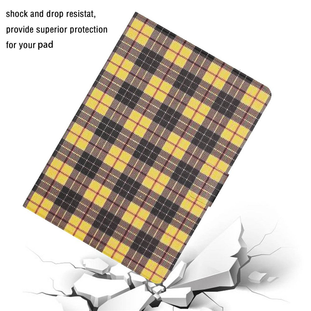 For Lenovo Tab M10 Plus (3rd Gen) / Xiaoxin Pad 2022 10.6 inch Grid Pattern Shockproof Tablet Case PU Leather Card Holder Stand Auto Wake / Sleep Cover - Yellow