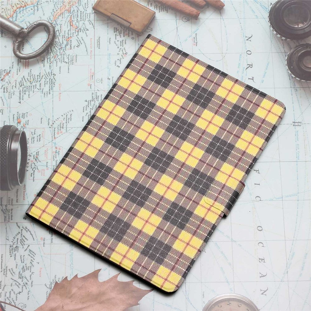 For Lenovo Tab M10 Plus (3rd Gen) / Xiaoxin Pad 2022 10.6 inch Grid Pattern Shockproof Tablet Case PU Leather Card Holder Stand Auto Wake / Sleep Cover - Yellow