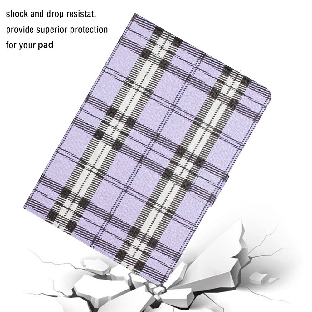 For Lenovo Tab M10 Plus (3rd Gen) / Xiaoxin Pad 2022 10.6 inch Grid Pattern Shockproof Tablet Case PU Leather Card Holder Stand Auto Wake / Sleep Cover - Purple