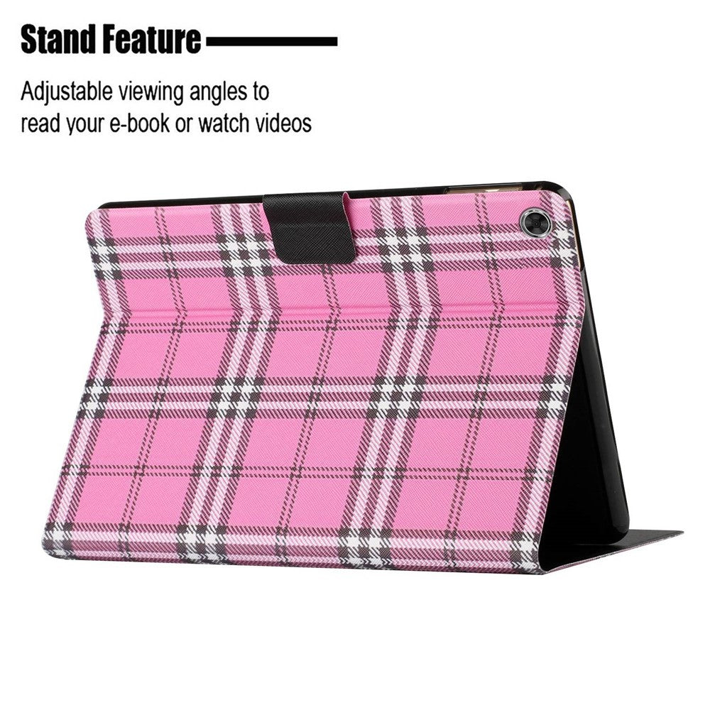 For Lenovo Tab M10 Plus (3rd Gen) / Xiaoxin Pad 2022 10.6 inch Grid Pattern Shockproof Tablet Case PU Leather Card Holder Stand Auto Wake / Sleep Cover - Rose