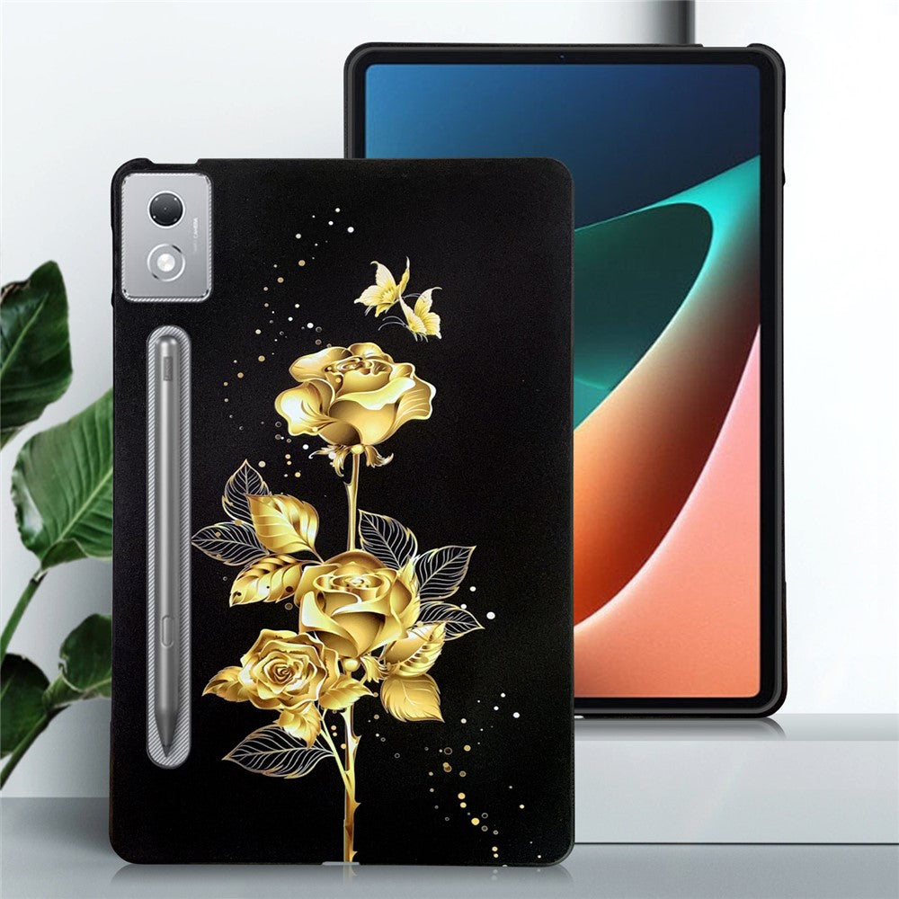 For Lenovo Tab P12 Pro 12.7 2025 / Xiaoxin Pad Pro 12.7 (2025) TPU Case Pattern Printing Slim Tablet Protective Cover - Golden Butterfly Rose