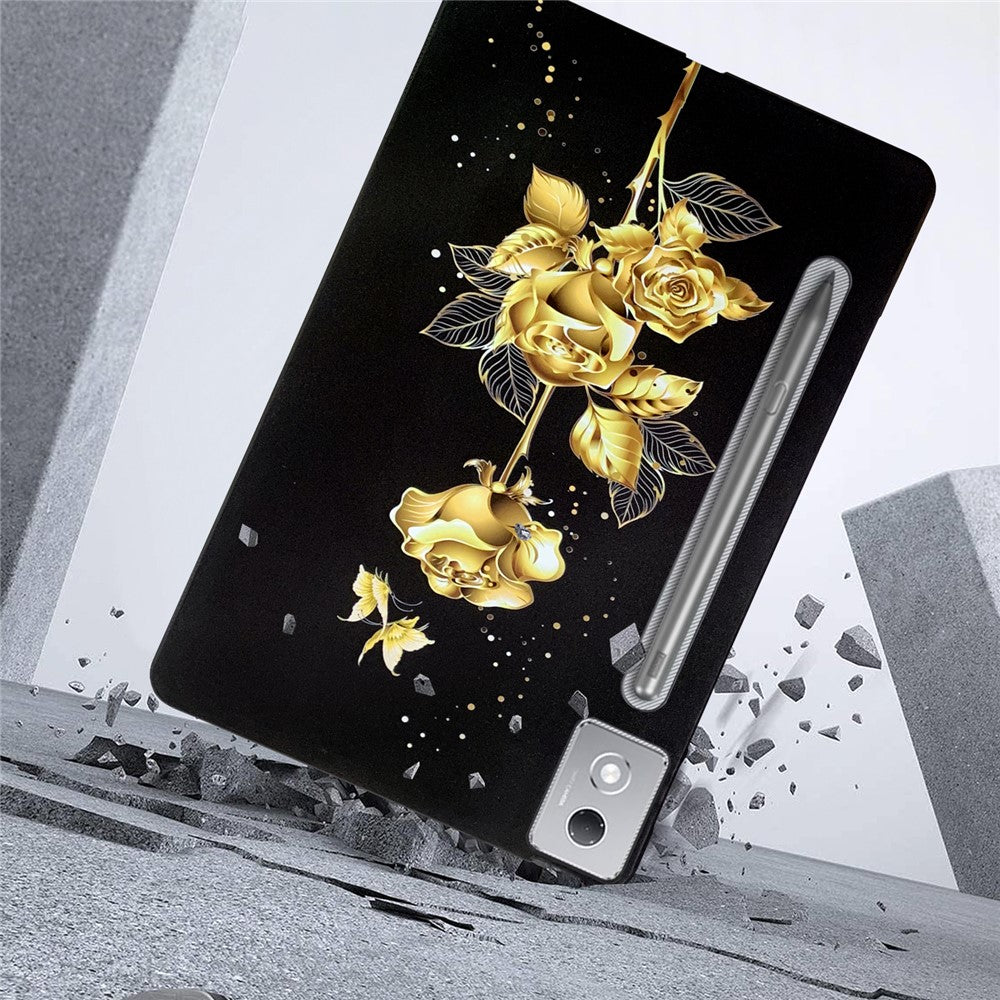 For Lenovo Tab P12 Pro 12.7 2025 / Xiaoxin Pad Pro 12.7 (2025) TPU Case Pattern Printing Slim Tablet Protective Cover - Golden Butterfly Rose
