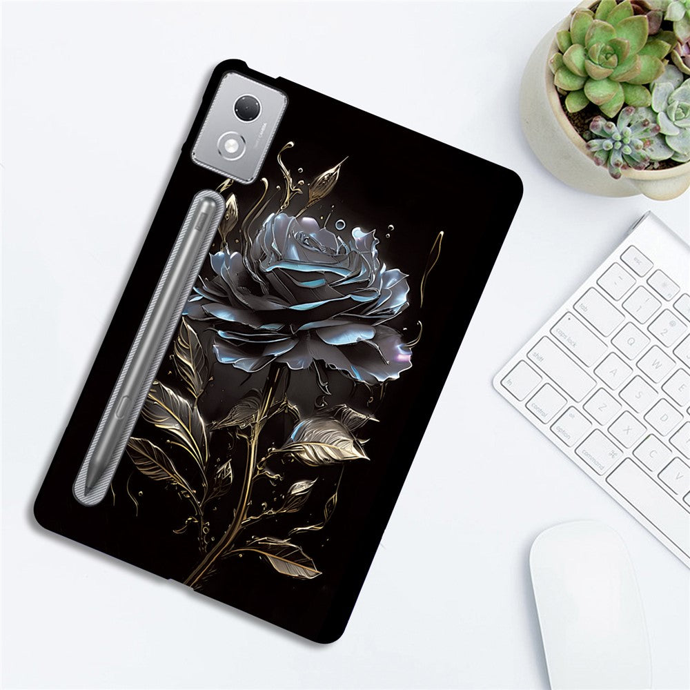 For Lenovo Tab P12 Pro 12.7 2025 / Xiaoxin Pad Pro 12.7 (2025) TPU Case Pattern Printing Slim Tablet Protective Cover - Black Rose