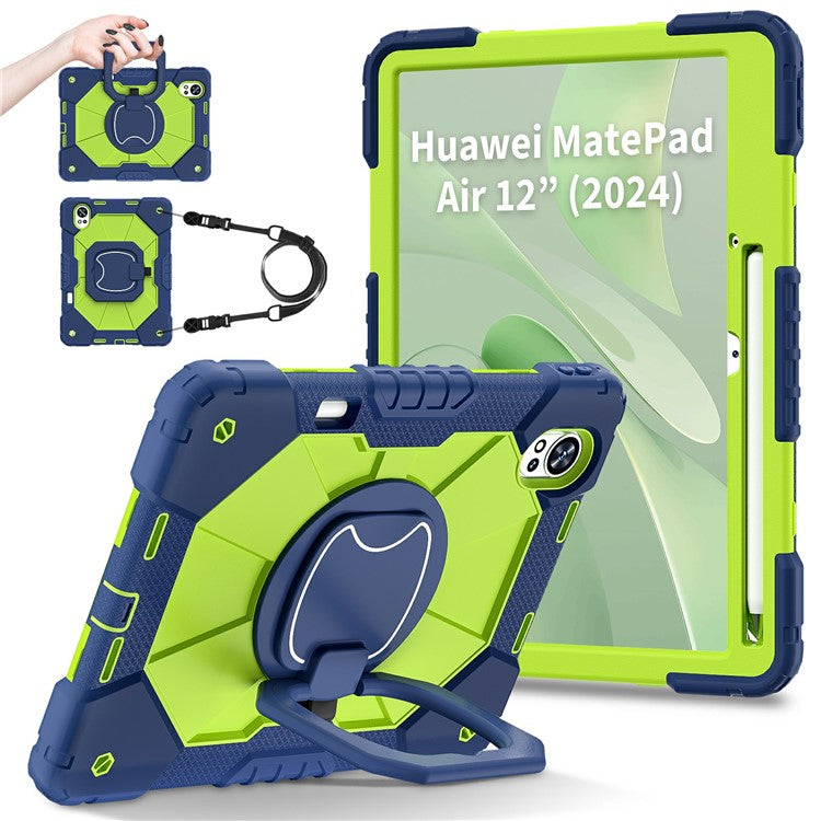 For Huawei MatePad Air (2024) Case Silicone+PC Kickstand Tablet Cover - Navy Blue / Yellowgreen