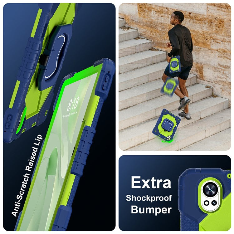 For Huawei MatePad Air (2024) Case Silicone+PC Kickstand Tablet Cover - Navy Blue / Yellowgreen