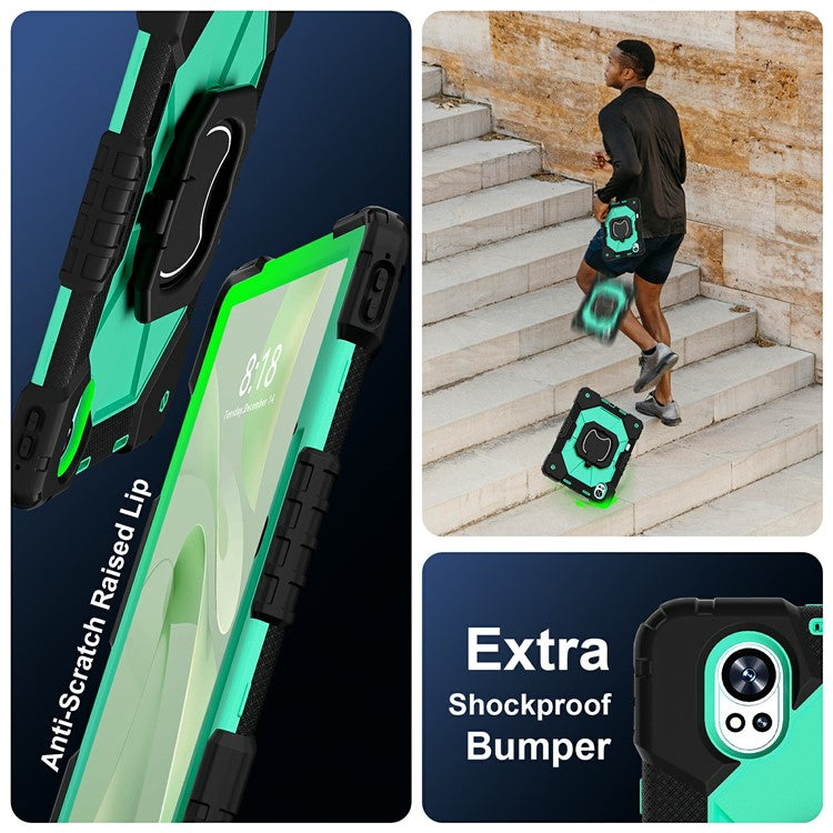 For Huawei MatePad Air (2024) Case Silicone+PC Kickstand Tablet Cover - Black / Mint Green