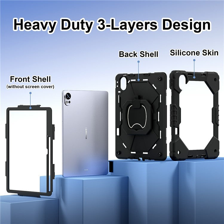 For Huawei MatePad Air (2024) Case Silicone+PC Kickstand Tablet Cover - Black / Black