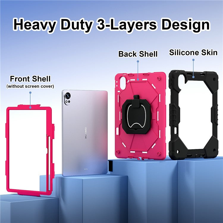 For Huawei MatePad Air (2024) Case Silicone+PC Kickstand Tablet Cover - Black / Rose