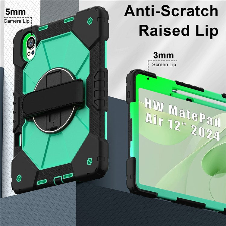 For Huawei MatePad Air (2024) Case Kickstand Silicone+PC Tablet Cover with Shoulder Strap - Black / Mint Green