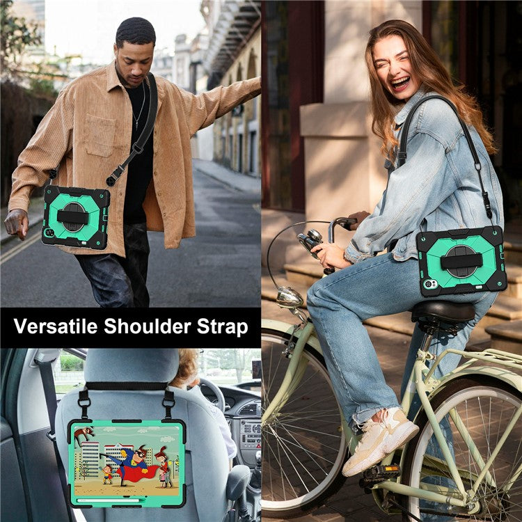 For Huawei MatePad Air (2024) Case Kickstand Silicone+PC Tablet Cover with Shoulder Strap - Black / Mint Green