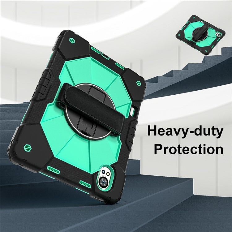 For Huawei MatePad Air (2024) Case Kickstand Silicone+PC Tablet Cover with Shoulder Strap - Black / Mint Green