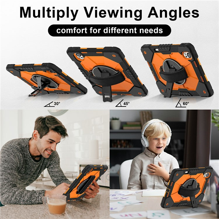 For Huawei MatePad Air (2024) Case Kickstand Silicone+PC Tablet Cover with Shoulder Strap - Black / Orange