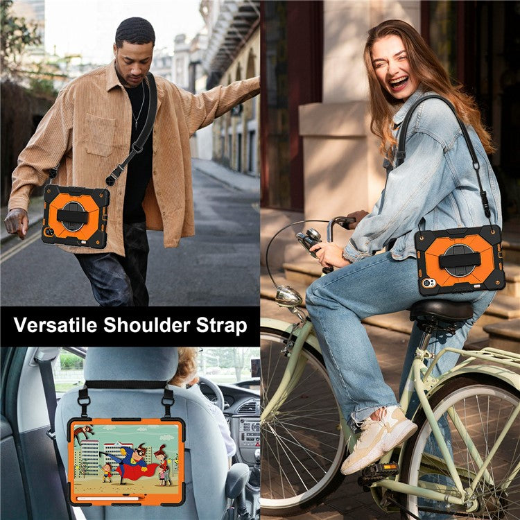 For Huawei MatePad Air (2024) Case Kickstand Silicone+PC Tablet Cover with Shoulder Strap - Black / Orange