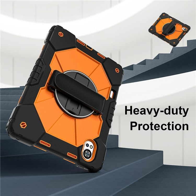 For Huawei MatePad Air (2024) Case Kickstand Silicone+PC Tablet Cover with Shoulder Strap - Black / Orange