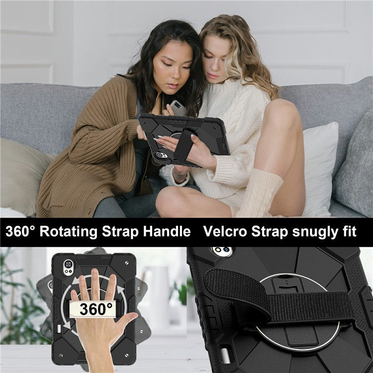 For Huawei MatePad Air (2024) Case Kickstand Silicone+PC Tablet Cover with Shoulder Strap - Black / Black