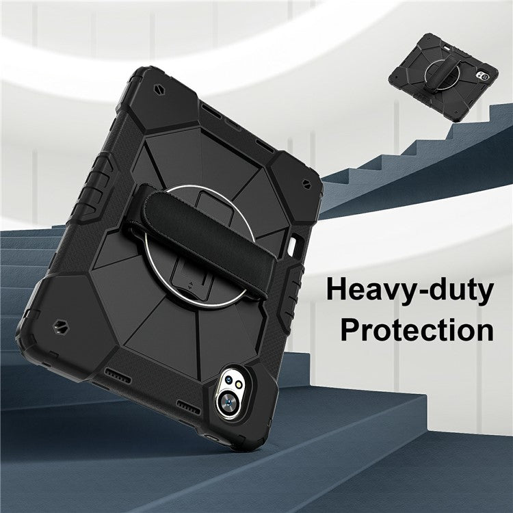 For Huawei MatePad Air (2024) Case Kickstand Silicone+PC Tablet Cover with Shoulder Strap - Black / Black