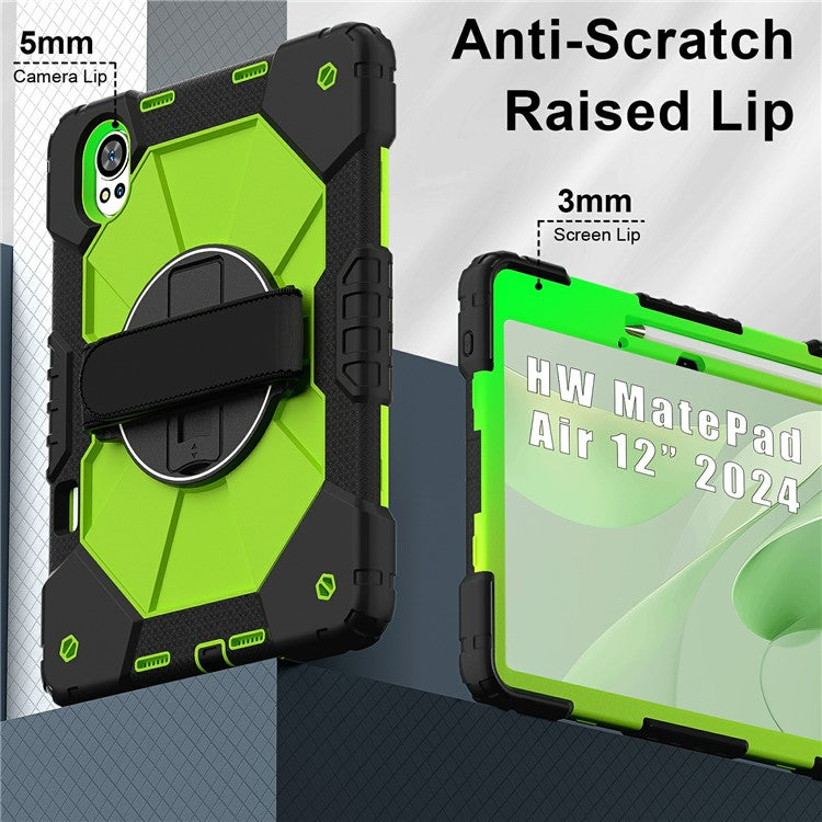 For Huawei MatePad Air (2024) Case Kickstand Silicone+PC Tablet Cover with Shoulder Strap - Black / Yellowgreen
